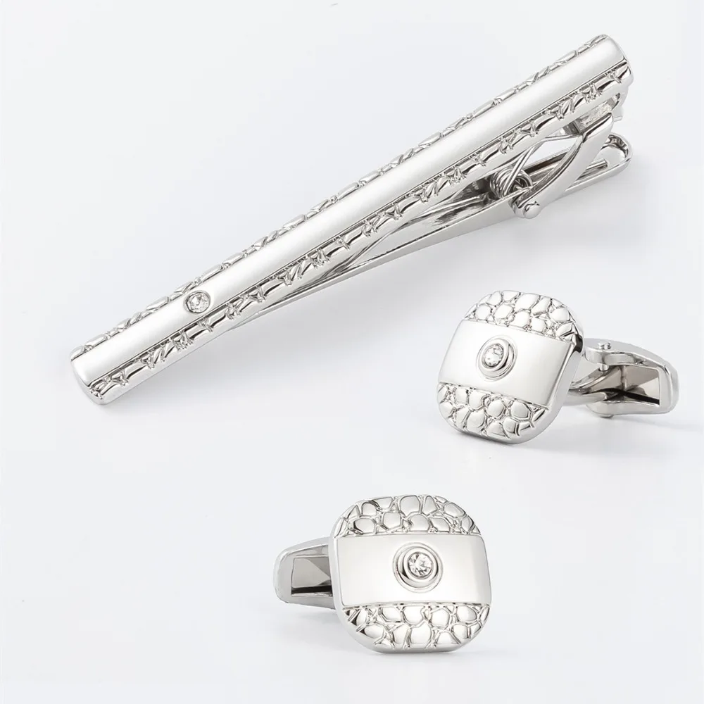 

A Set Men's Business Set Electroplated Rhinestone-Embellished Cufflinks Tie Clip Elegant Durable Eye-Catching Accessories