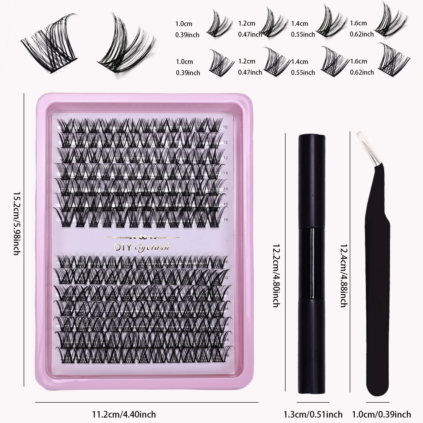 161pcs Eyelash Extension Kit, DIY Individual Lashes Cluster with Adhesive, Sealant and Tweezers, D Curl and Mix Length