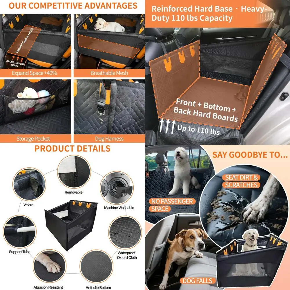 

Large & Medium Dog Car Seat Cover, Waterproof, Adjustable Belt, Mesh, Storage Pocket, Extender for SUV, Sedan, Truck