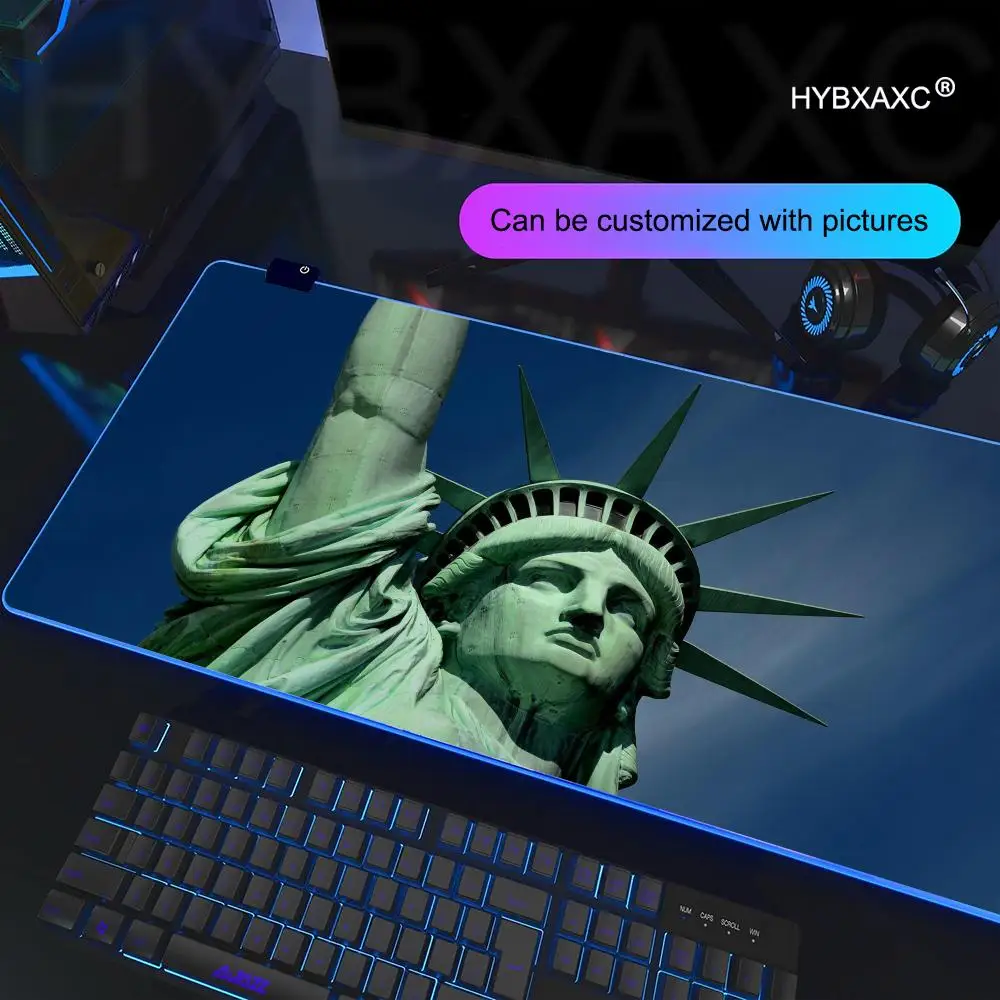 

Коврик для мыши RGB Gaming Статуя Свободы США Коврик для мыши Настольный коврик HD Gamer Большой светодиодный светильник XXL Коврики для мыши ПК Компьютерный ковер