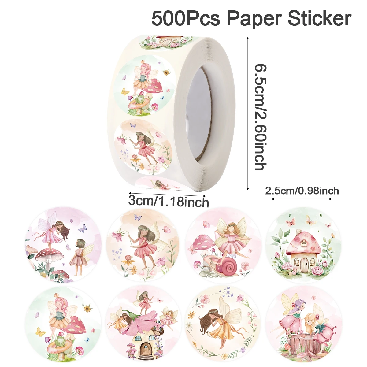 500 Stück Blumenfee Runde Aufkleber Rosa Abziehbilder Niedliche Sticker Feen-Thema Geburtstagsparty Dekoration Runde Aufkleber Frühling – Detail 6