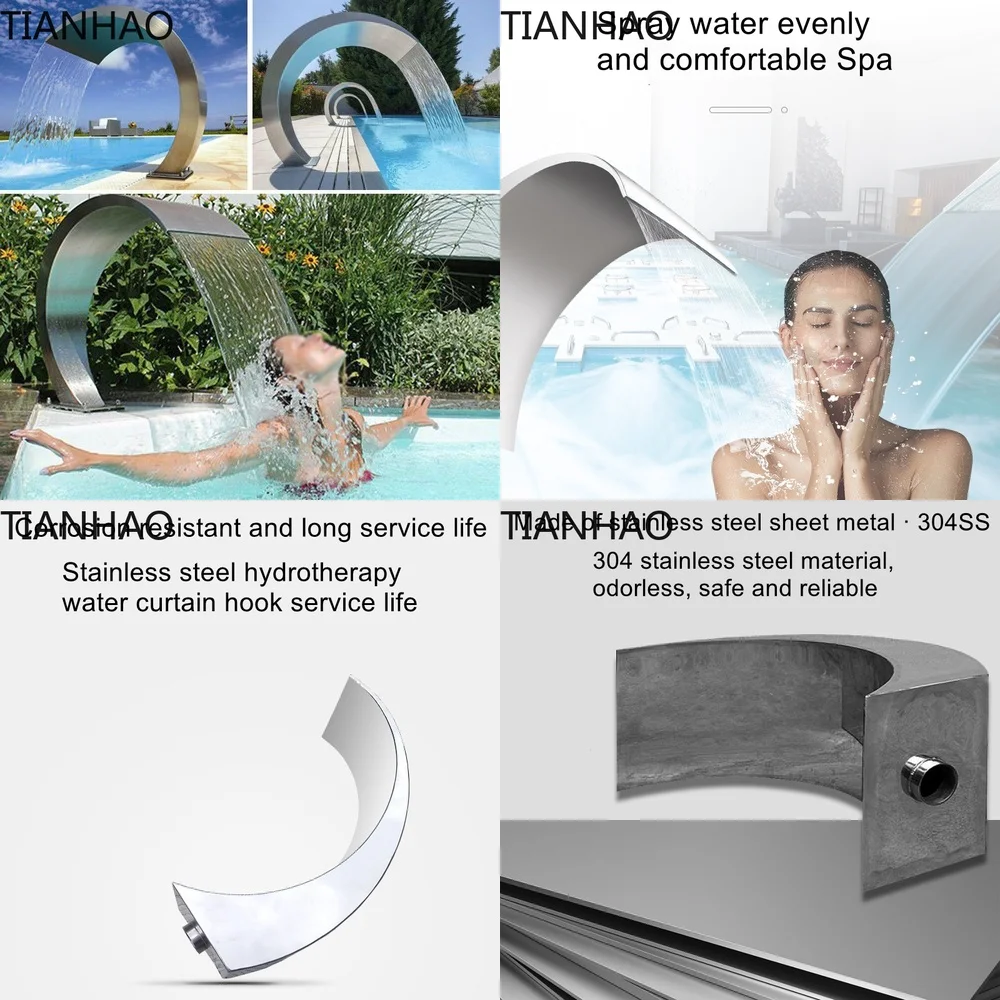 Waterfall Fountain for Swimming Pool Hot Spring Spa Hydro Massage System Outlet for Shoulder Neck Back Relief Stainless Steel