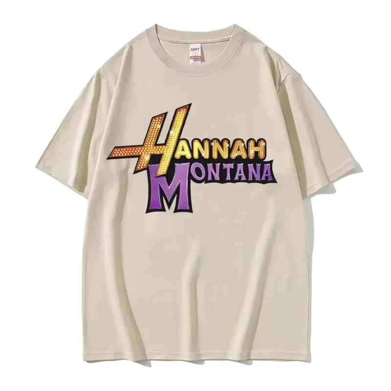 Été Hannah Montana Logo T-shirt Hommes Femmes Décontracté Manches Courtes T-shirt Unisexe Mode Esthétique Tendance Y2K T-shirt Streetwear