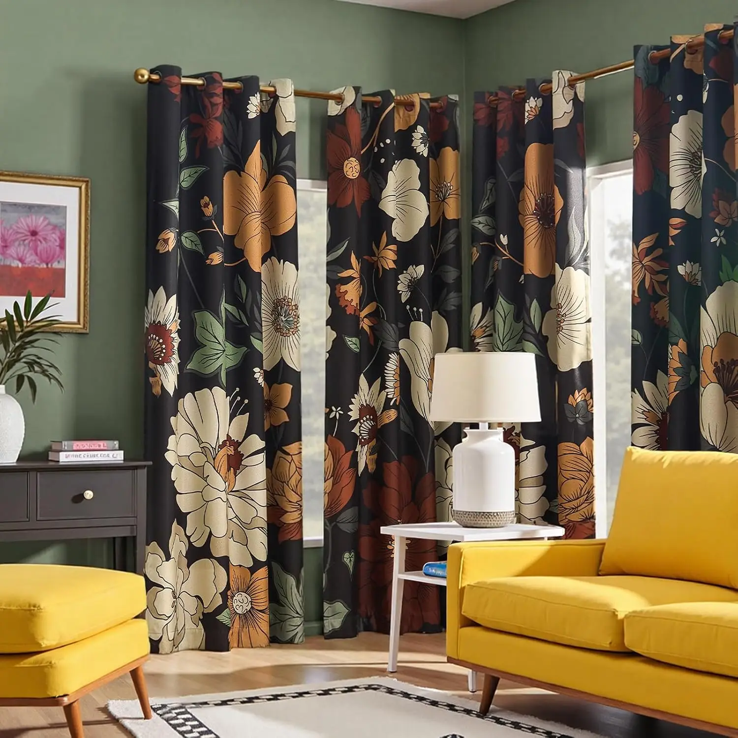 

Vintage Floral Blackout Curtains 84 Inch Length 4 Panels for Living Room Bedroom