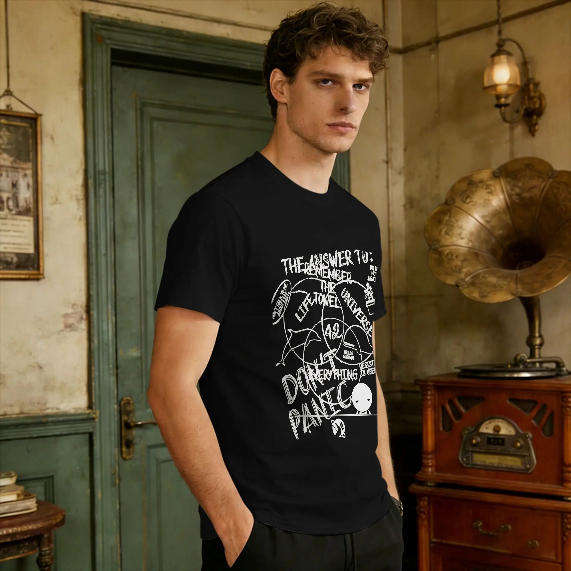 The Answer Is T-Shirt Beach Don'T Panic Harajuku T-Shirts Cotton O Neck Plus Size Tees Short-Sleeve Streetwear Tops