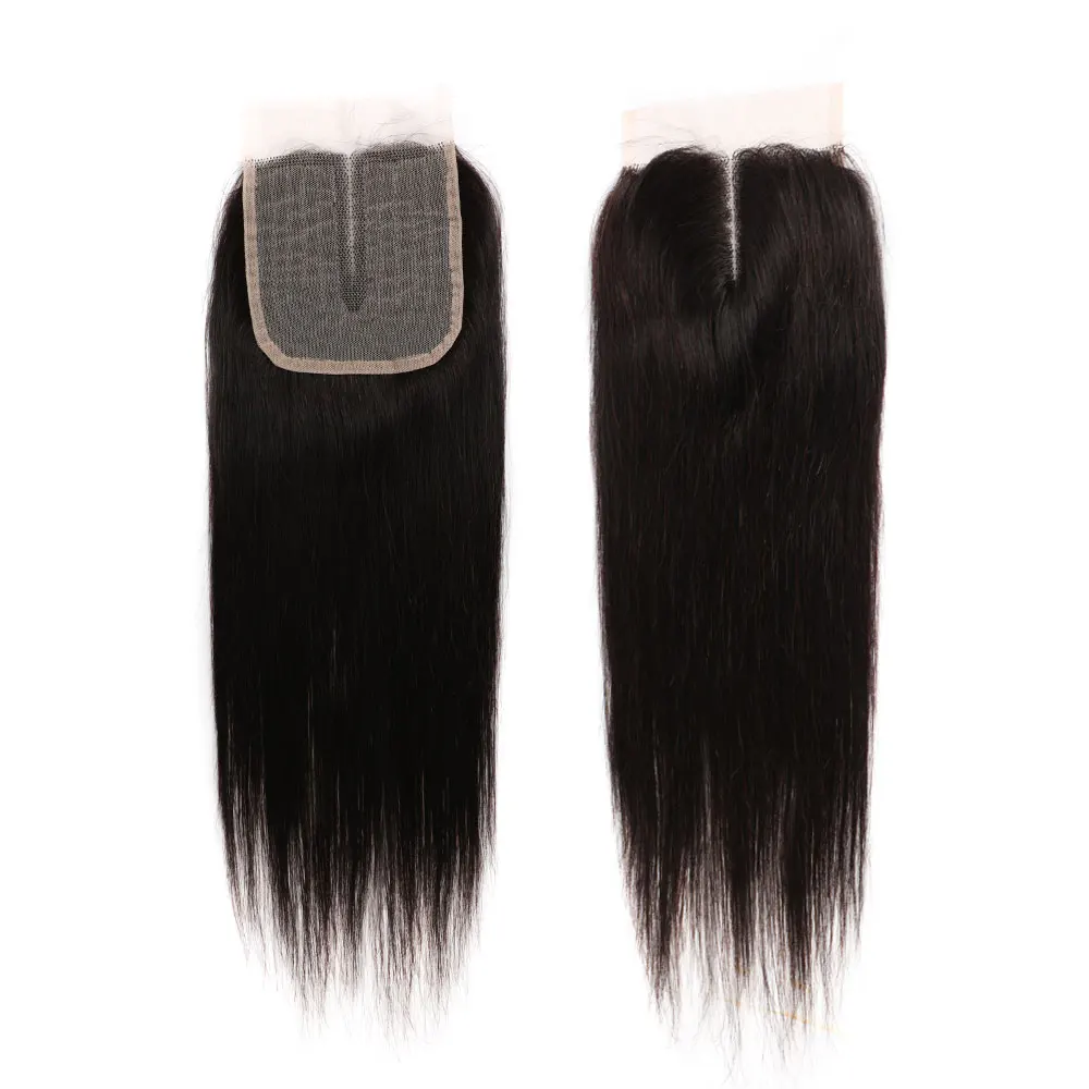 4x1 T Part Lace Closure Straight Human Hair Cloth  For Women Transparent 4x1 Lace Closure Natural Color Pre Plucked