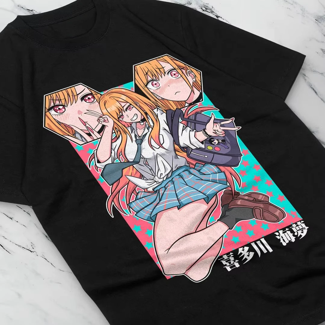 My Dress Up Darling Marin Kitagawa Wakana Gojo Anime Graphic T‑shirt Unisex Washed Cotton Short Sleeve Casual Streetwear Tops