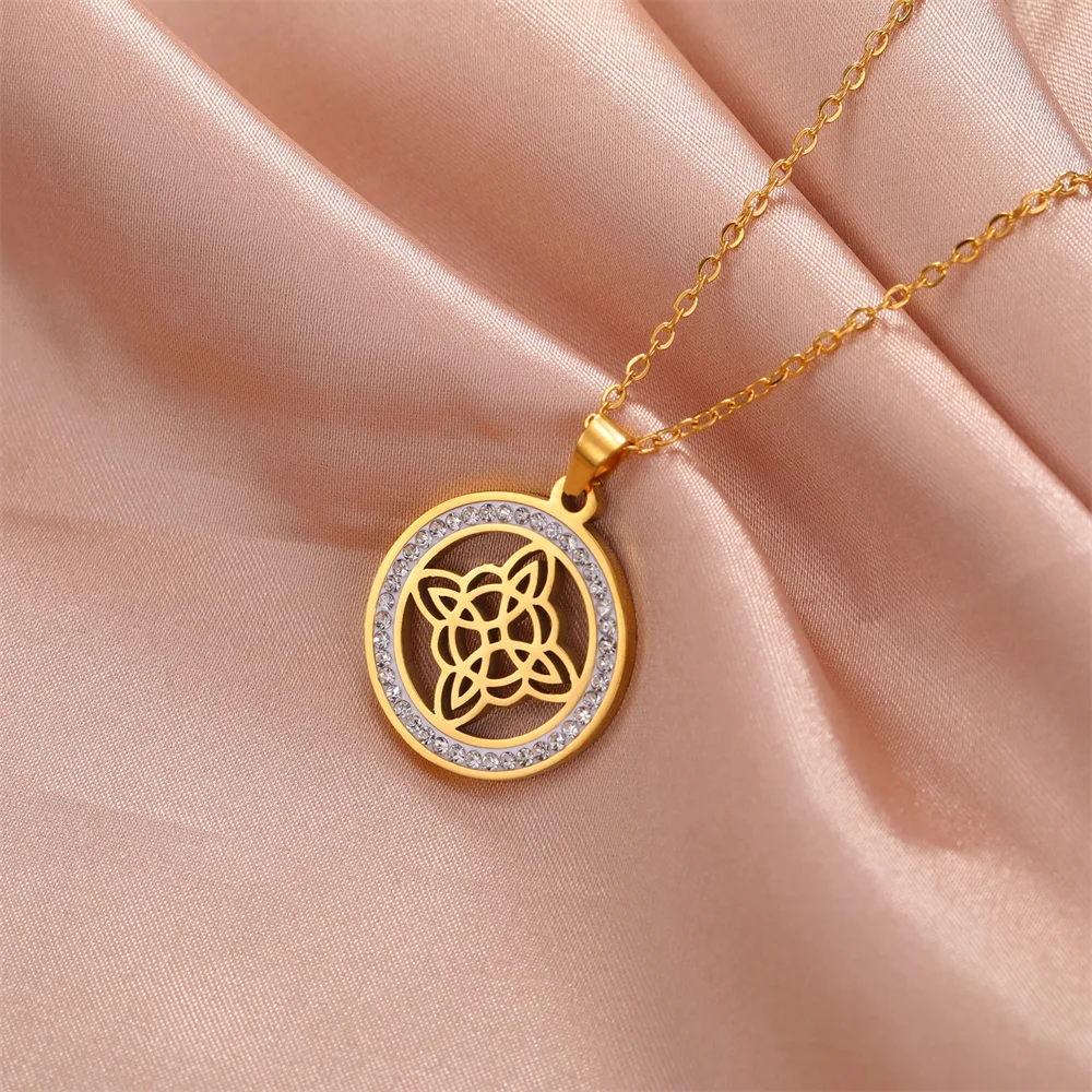 Edelstahl Hexenknoten Halskette Wicca Hexerei Kristall Strass Halsband Halsketten Für Frauen Amulett Schmuck Hochzeitsgeschenke – Detail 6