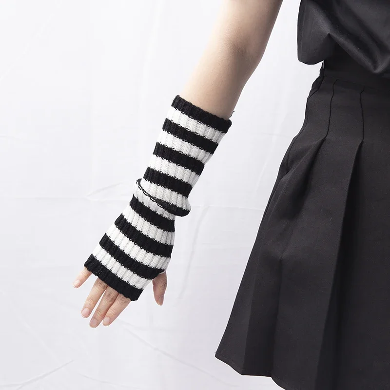 Long Fingerless Gloves Women Lolita Kawaii Cosplay Mitten Winter Warmer Knitted Arm Sleeve Casual Girls Punk Gothic Black Gloves