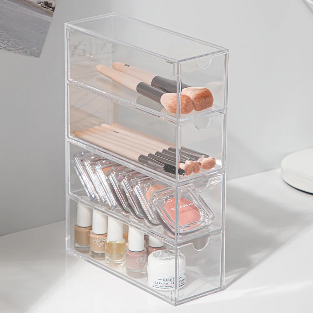 Glasses Storage Box 4 Layers Large Glasses Organizer Box Multifunctional Stackable Display Holder Reusable Acrylic Cosmetics