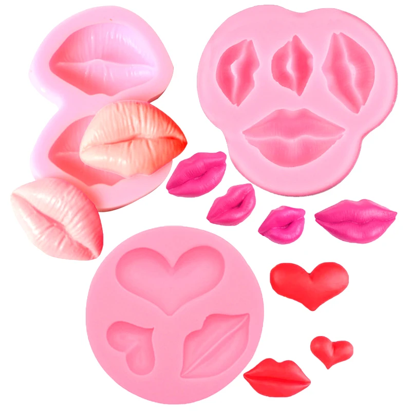 Lips Red Lip Flip Sugar Silicone Mold Cake Decoration DIY Handmade Valentine's Day Lip Print Chocolate Kitchen Baking Mold