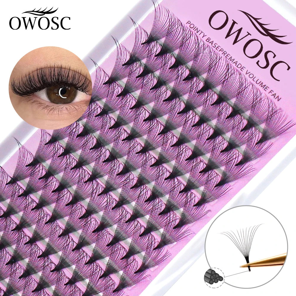 

OWOSC 120 Fans Pointy Base Premade Volume Fans Medium Stem Sharp Thin Pre Made Russian Volume Fan Eyelash Extensions custom logo
