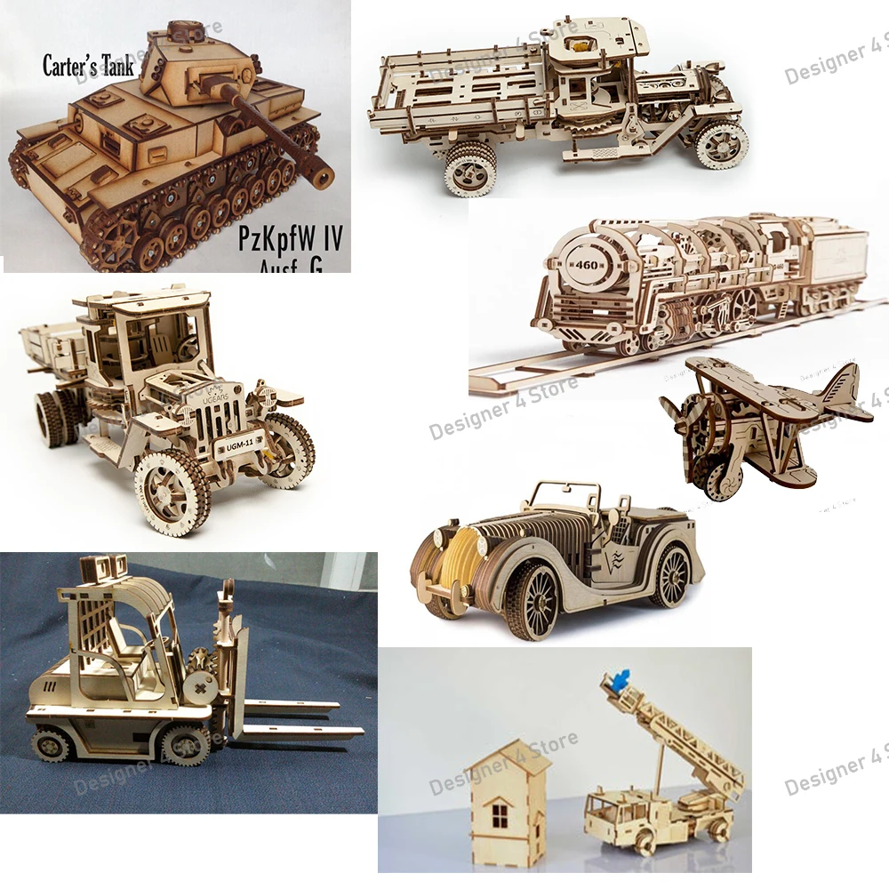 32Pcs  Car Model Ukrainian Wooden Transmission  Cutting Drawing model cu for CNC Laser Plasma Metal Wood Art Cutting Files