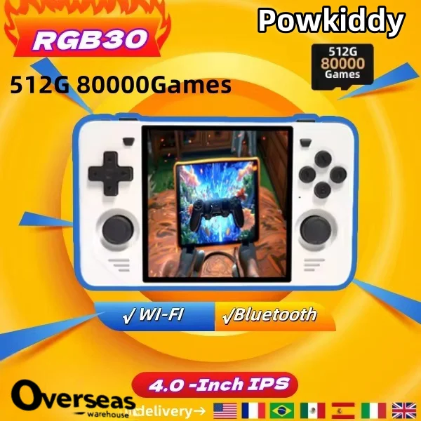 POWKIDDY RGB30 Portable Handheld Game Console 4 Inch HD IPS Screen Handheld Video Players 512GPSP WIFI Double Joystick HDMI Gift