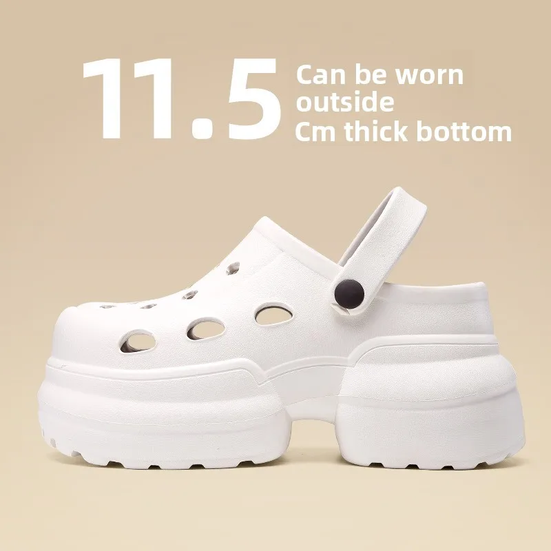 11CM Hole Shoes, Solid Color Women's Style, Thick Soled Platform Closed Sandals, Summer Outdoor Slippers