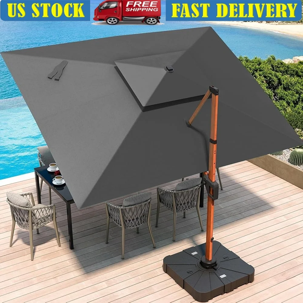 

10x13ft Cantilever Umbrella Heavy Duty Double Top Rectangle Offset Patio Umbrella 360° Rotation Waterproof UV Resistant Outdoor