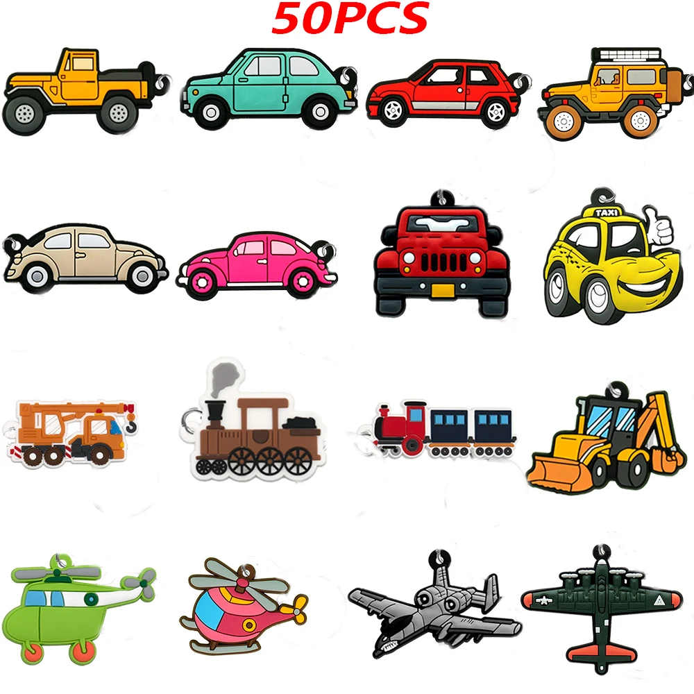 50PCS Vehicle Series Key Accessories Model Plane Train Helicopter Keychain for Women Men Cool Car Keyring Chain Jewelry Pendant