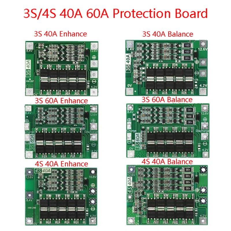 3S 4S 40A 60A Li-ion Lithium Battery Charger Protection Board 18650 BMS For Drill Motor 11.1V 12.6V/14.8V 16.8V Enhance Balance