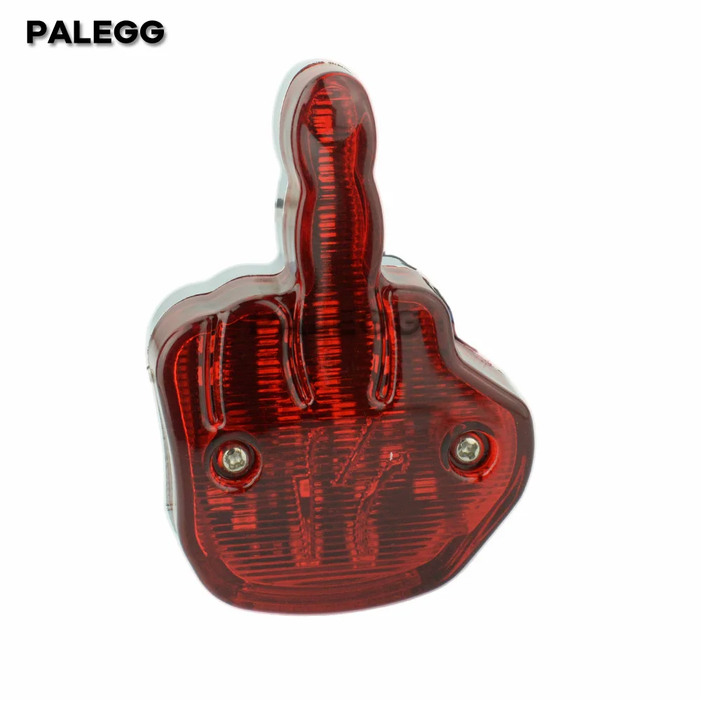 Universal Motorcycle LED Middle Finger Rear License Plate Stop Light Tail Lamp White Light For Harley Chopper Custom