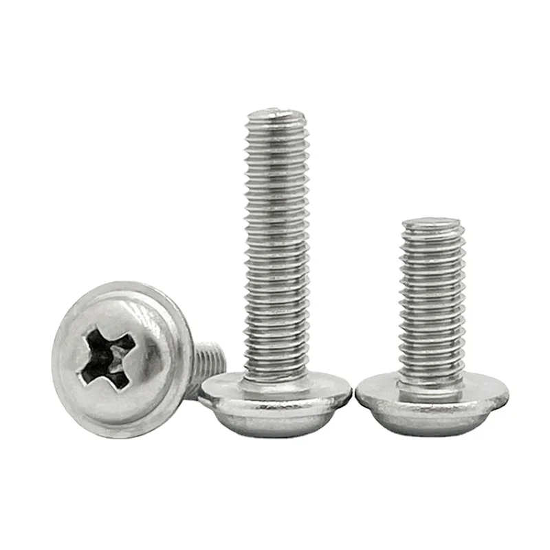 10~100pcs M1.4 M2 M2.5 M3 M4 M5 M6 304 Stainless Steel Cross Phillips Pan Round Truss Head With Washer Padded Collar Screw Bolt