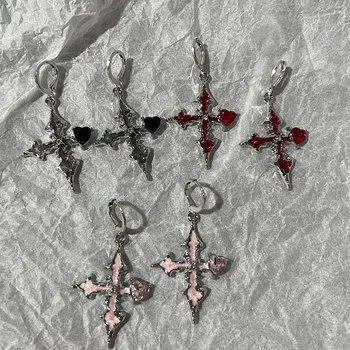 Gothic Cross Black Drill Drop Earrings Women Punk Halloween Jewellery Creativity Fashion Gorgeous Statement Jewelry Girl Gifts