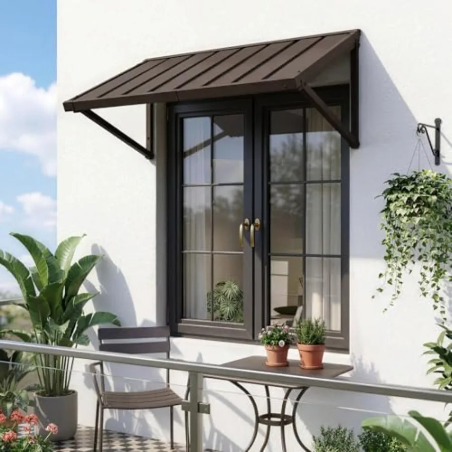 Heavy Duty Exterior Metal Door Awning Brown
