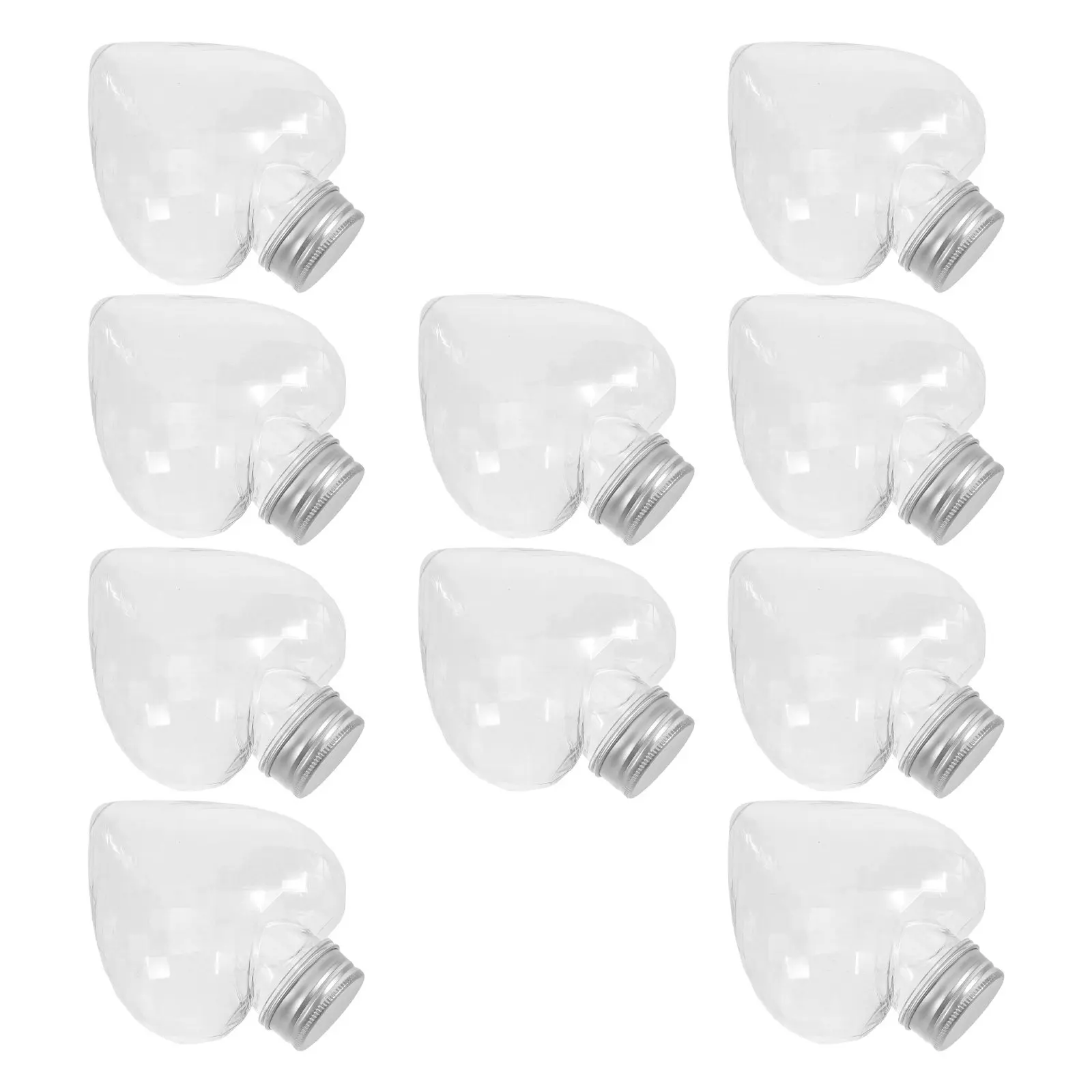 10Pcs Heart Shaped Plastic Juice Bottles 350Ml Clear Reusable Beverage Containers for Party Picnic Smoothie Drink Packaging