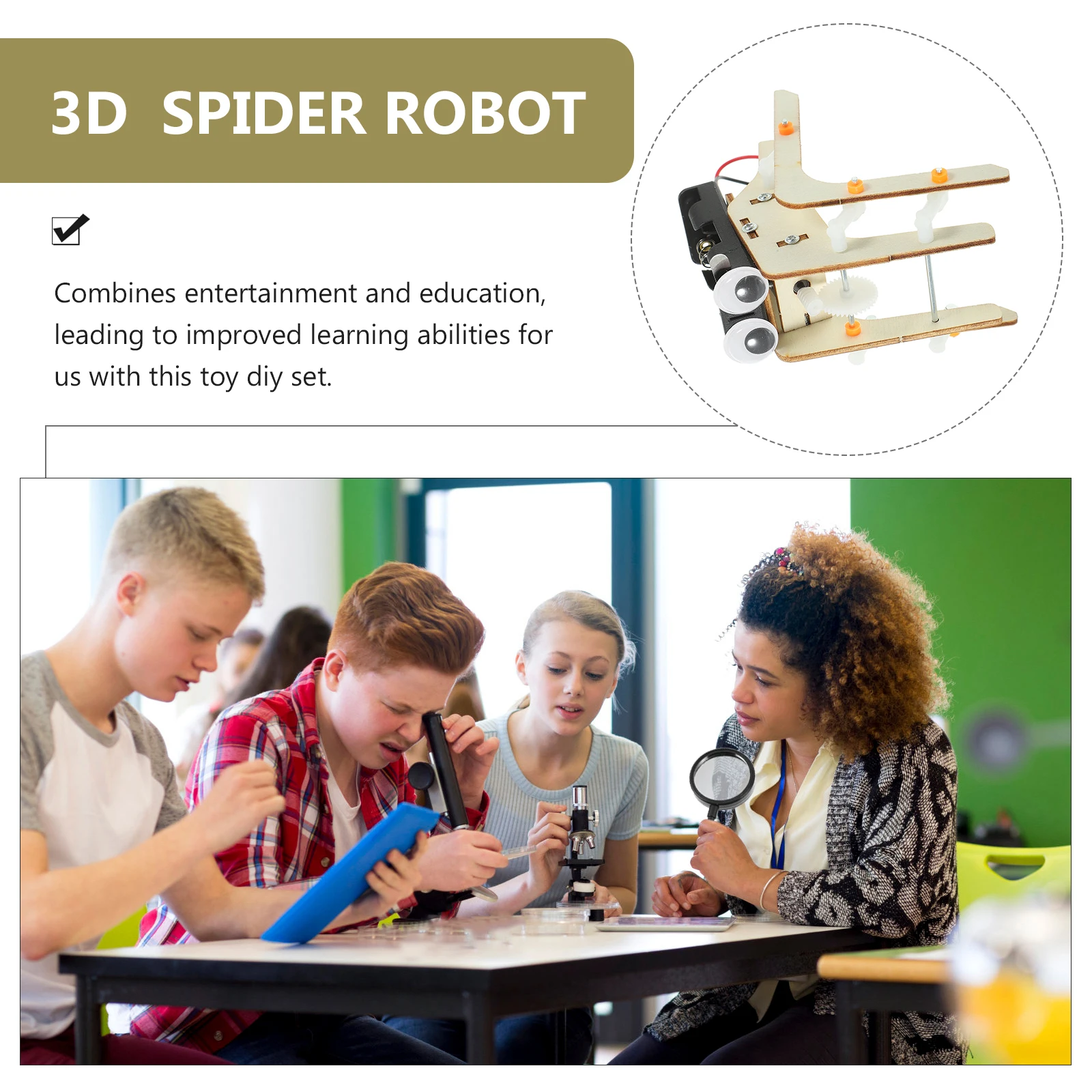 

Diy Spider Robot Toy Kids Wooden Assembly Plaything Early Learning Building Blocks Spider Robot Educational Material