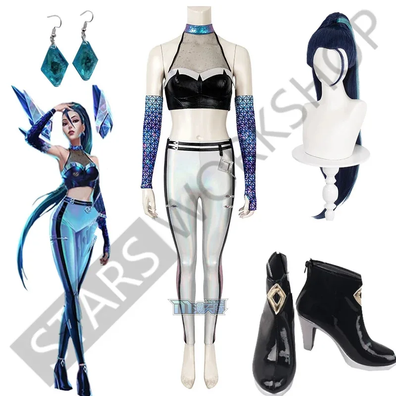 KDA Kaisa 코스프레 의상 게임 K/DA All Out 복장 Void의 딸 롤 플레잉 가발 신발 여성용 할로윈 파티