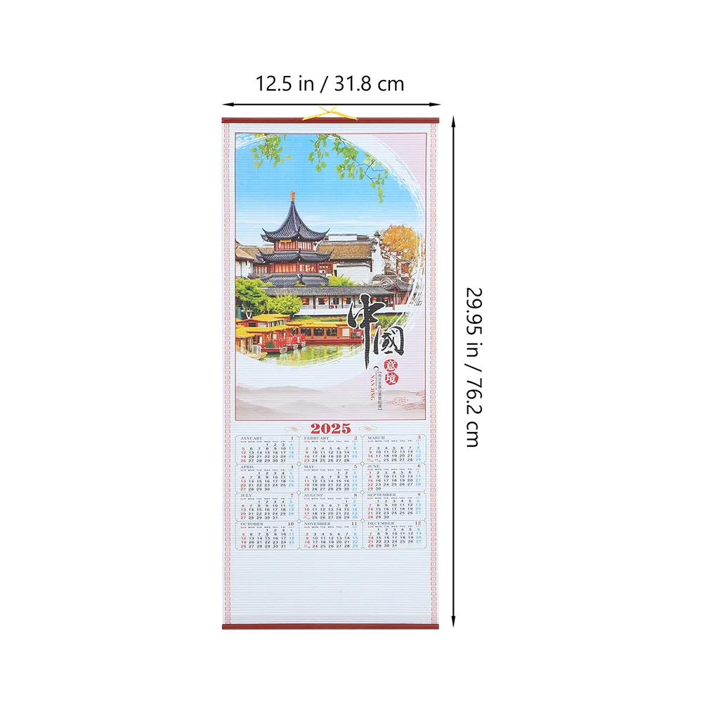2Pcs Year of The Snake Imitation Rattan Wall Scroll Calendar 2025 Traditional Lunar Monthly Planner Spring Festival Home Office