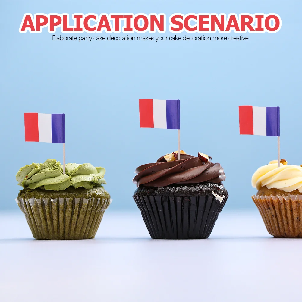 200 Stück Cocktail-Picks mit französischer Flagge, kreatives Design, exquisite Partydekorationen für Kuchen und Getränke, Cupcake-Picks mit französischer Flagge
