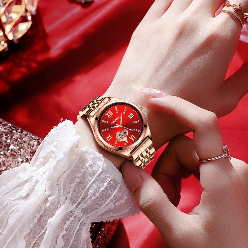 

2025 Hot Style Fashion Simple Diamond Women's Watch Casual Versatile Heart-Shaped Leather Strap Round Quartz Watch