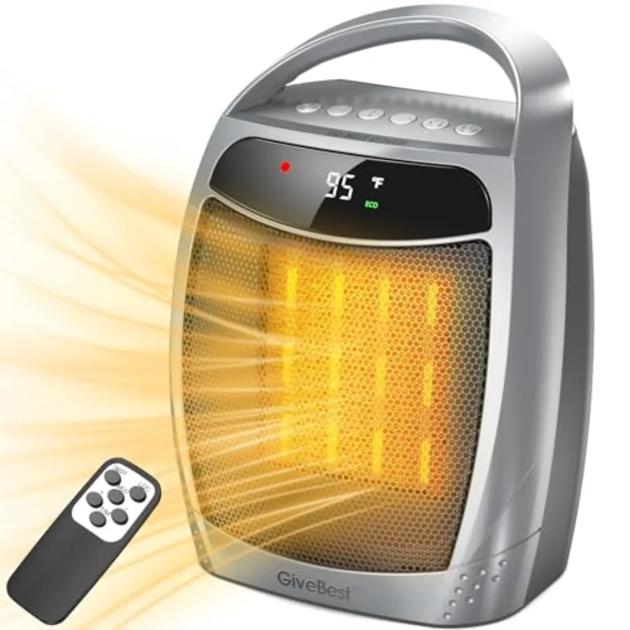 

Digital Space Heater, 1500W Portable Electric Heater for Indoor Use, Remote, 4 Mode, Timer, ECO Mode, PTC Ceramic Fast Safety H