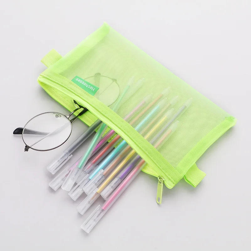Simple Transparent Mesh Pencil Case Storage Student Pencil Bag Large Capacity Pouches Stationery