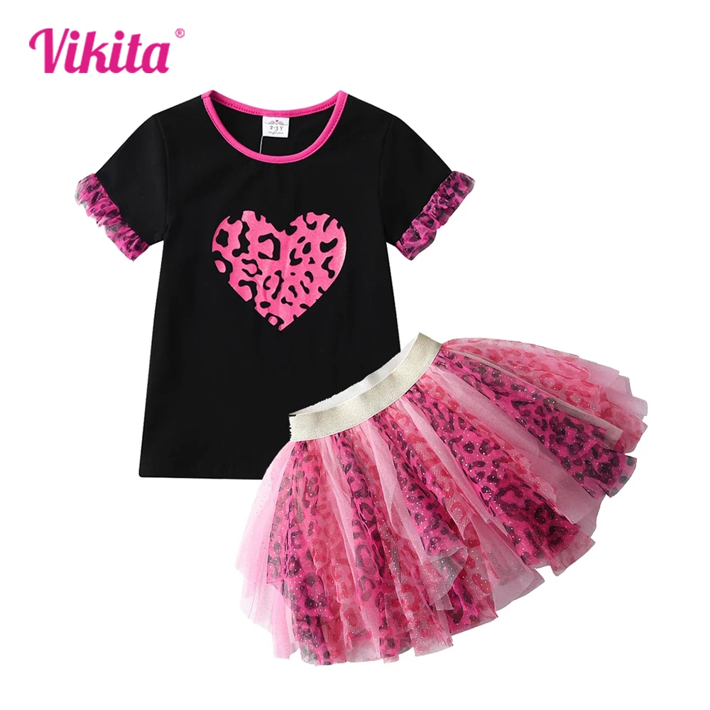 

VIKITA Summer Children Suits For Girls Short Sleeve Sets For Baby Girl 2pcs Clothes T-shirt + Skirt Sets Toddler Cotton Clothing