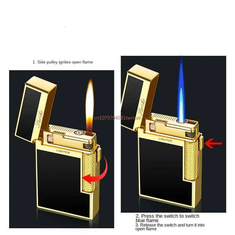 High end luxury dual flame butane lighter jet flame windproof lighter cigarette accessories grinding wheel sideslip lighter