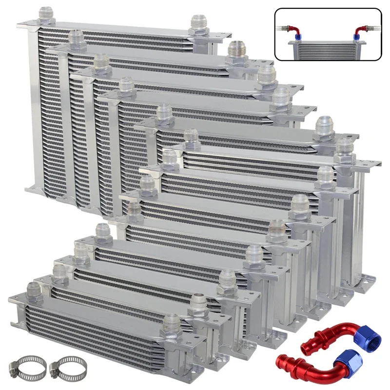 

AN10 Oil Cooler 34 Row Universal 0°/90° 2 PSC Fittings Kit 248MM 7/8"-14 UNF Engine Transmission MOCAL Racing Black/Silver