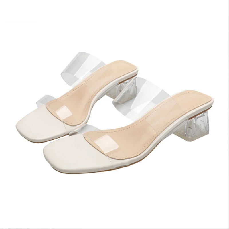 

Прозрачные женские босоножки на толстом каблуке, летняя новинка в стиле феи, подходят для ношения с платьями, босоножки на каблуке с кристаллами