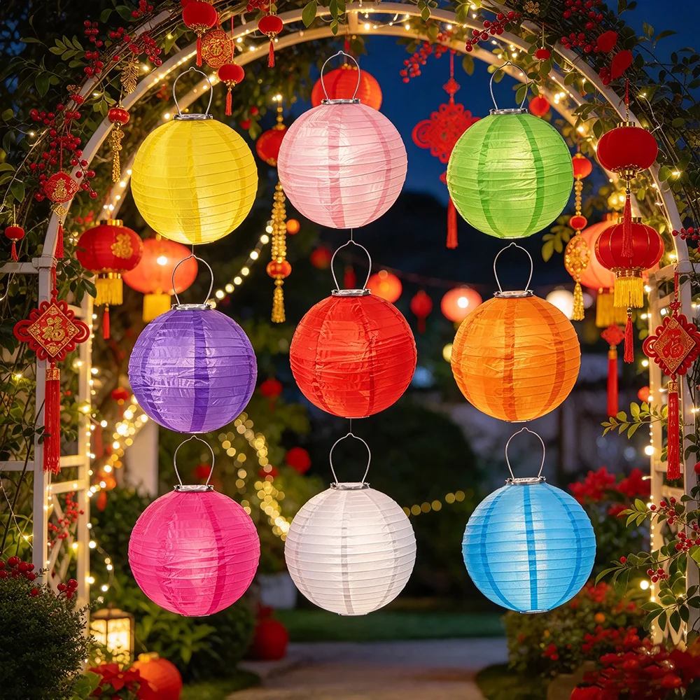 1PC Christmas Solar Lanterns Light Chinese Style Hanging Solar Powered LED Light Solar Lantern Lamp for Christmas New Year Decor