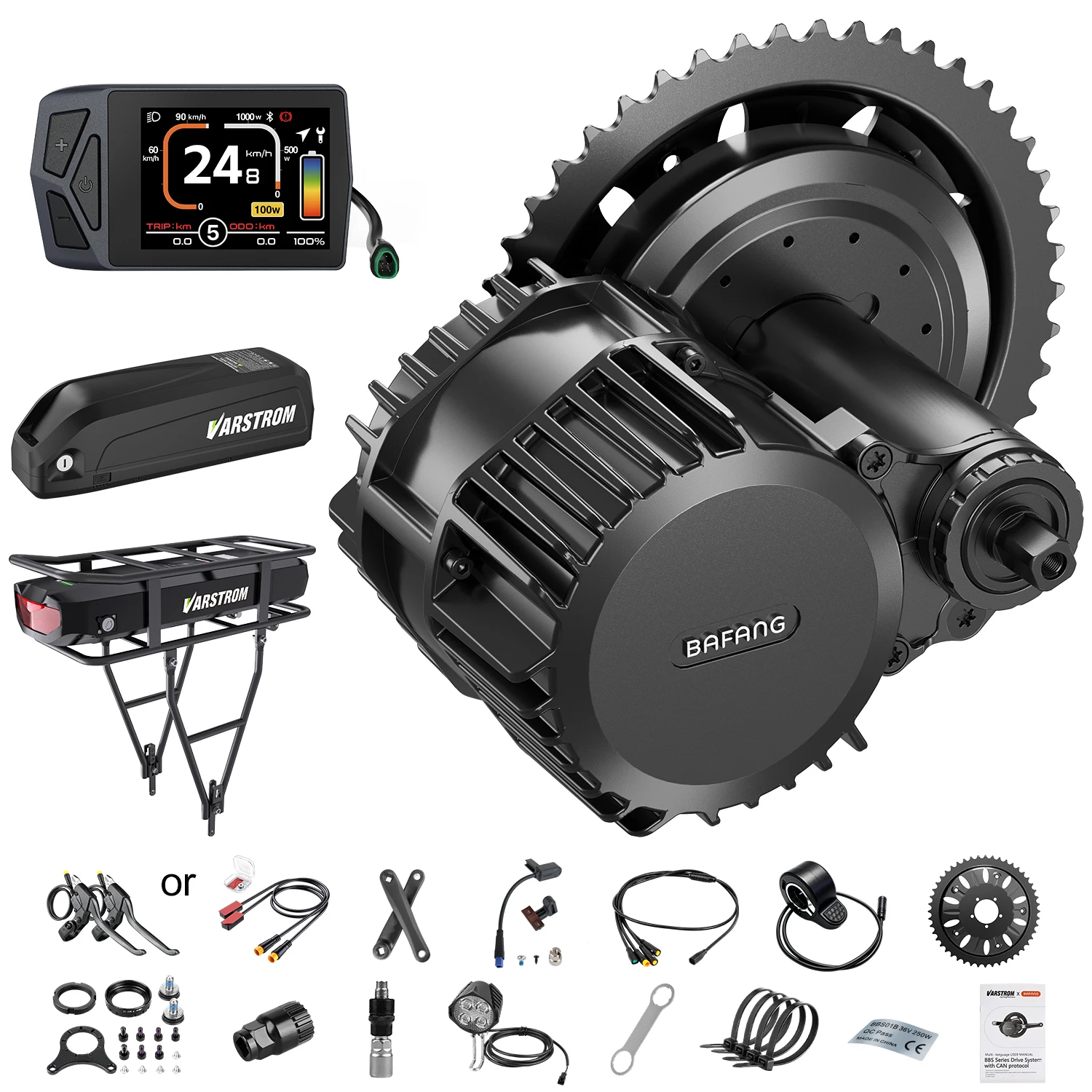 [US Stock] Bafang 1000W 750W 500W Mid-Drive Motor Kit BBS BBS-HD 68mm 100mm 120mm Electric Bike Conversion Kit E-Bike Central Motor Optional Battery Display Brake Speed Sensor for Mountain Bike Fat Bike City Bike