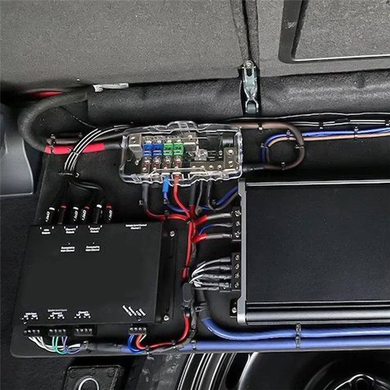 Power Distribution Block, Fused Power Distribution Block Car Audio 4 Way MIDI Fuse Block for Auto UTV Boat Stereo Amp