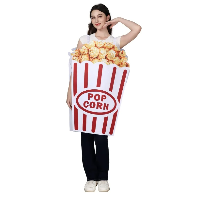 New Halloween Cosplay Costume Funny Popcorn Digital Print Jumpsuit Carnival Theme Party Role Playing Outfits for Adult Unisex
