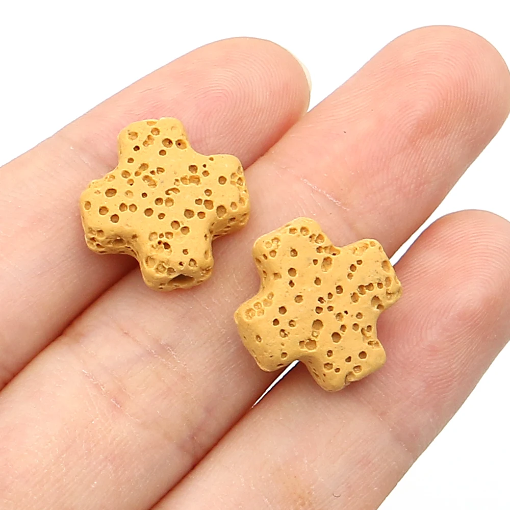 متعدد الألوان عبر شكل الصخور البركانية الخرز 14x14 مللي متر ثقوب مستقيمة فضفاض حبة الإكسسوار 10 قطعة ل عقد دي اي واي سوار Jewelry