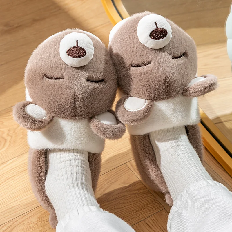 Niedliche Bären-Winter-Hausschuhe, warm, für Damen und Herren, mit dicker Sohle, weichem Plüschfutter, rutschfest, für drinnen und draußen, lässige Hausschuhe. – Detail 12