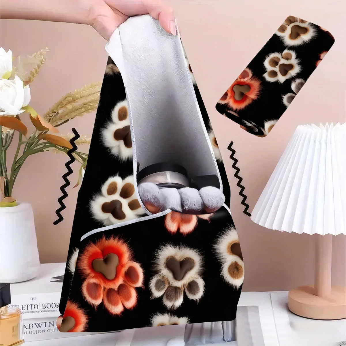 1pc Self-Adhesive Paw Print Cat Reusable Washable Large Self-Stick Tape Makeup Bag Camera Protective Cover Storage Pouch