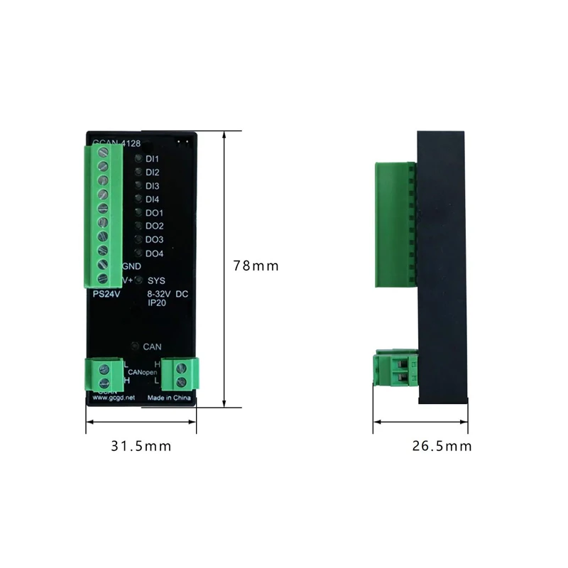 CAN / CANopen Remote IO 4 DI / DO GCAN-4128 Digital Input and Output Module Integrated Isolation Protection Module