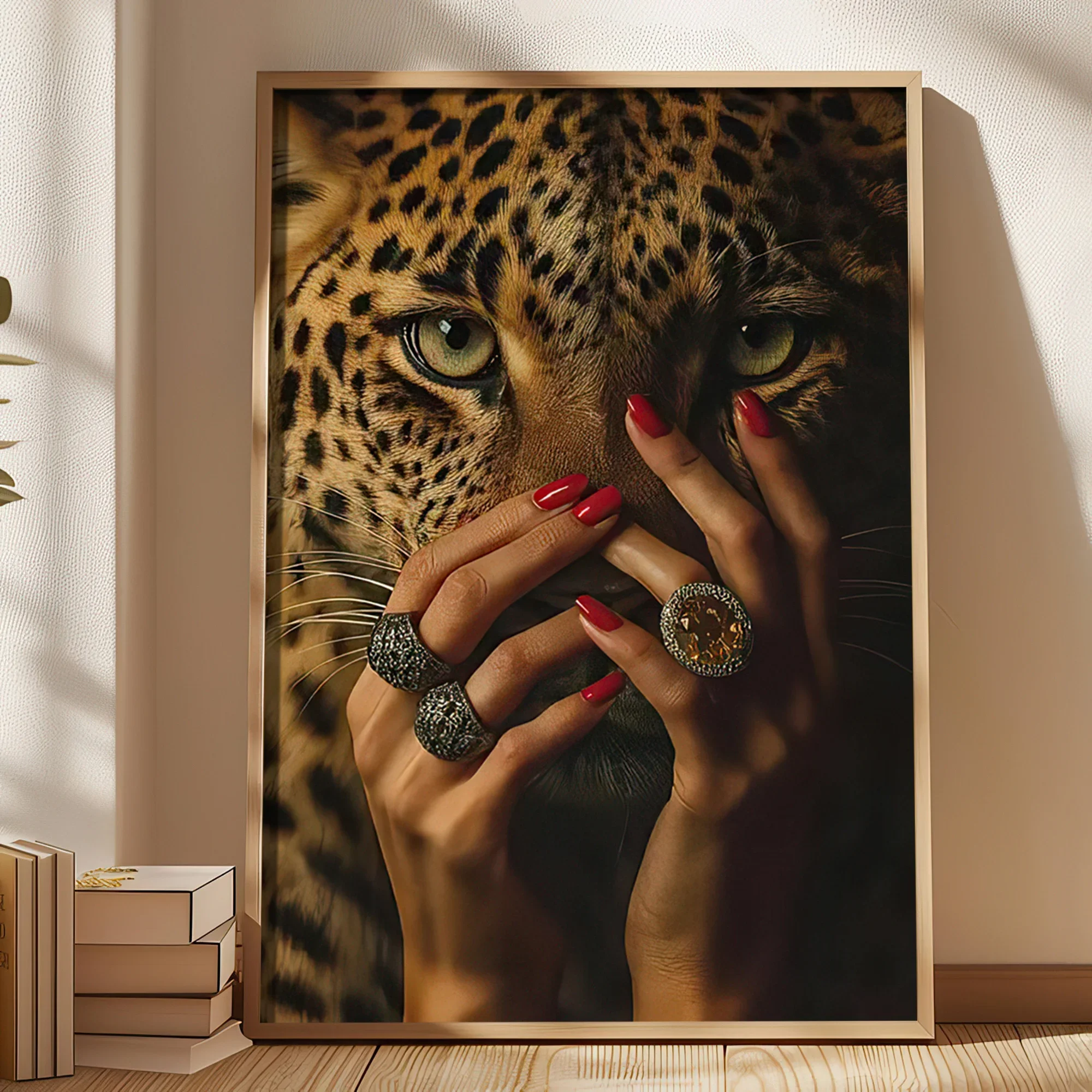 Retro Leopard Cheetah Print Female Power Diamond Poster, Unframed Abstract Animal Wall Art Prints for Living Room & Bedroom De