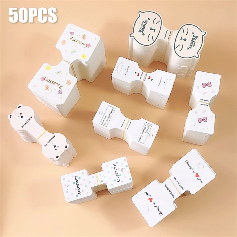 50PCS White Folding paperboard hair clip paperboard hair rope card hair ornament headdress packaging material