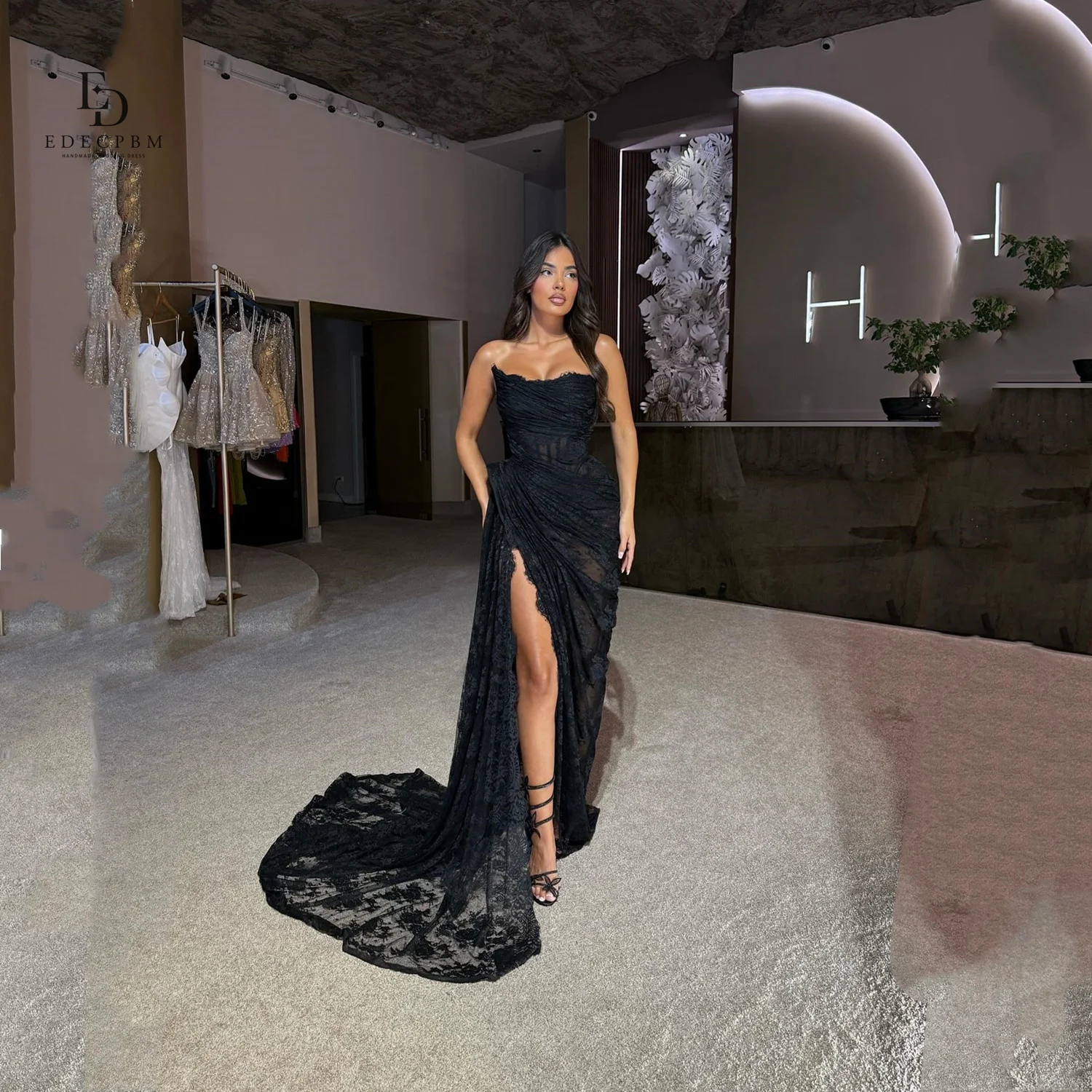 

EDECPBM Customized Womens Dresses for Special Occasions فساتين سهرة Elegant Party Dresses 2025 Платье Вечернее Side Slit Black