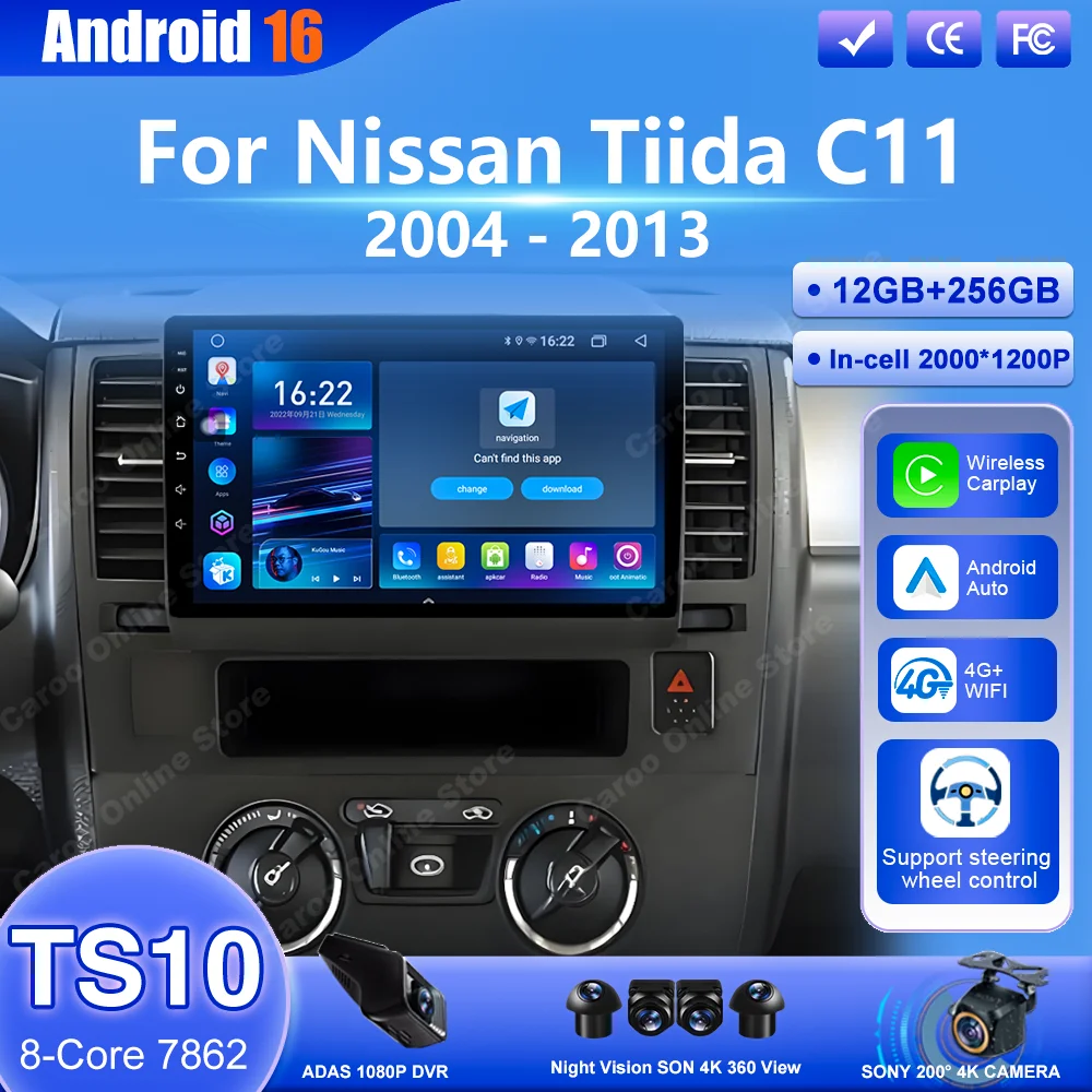

Android 16 Car For Nissan Tiida C11 2004 - 2013 Auto Carplay Radio Stereo GPS Navigation Multimedia Video Player Touch screen 4G